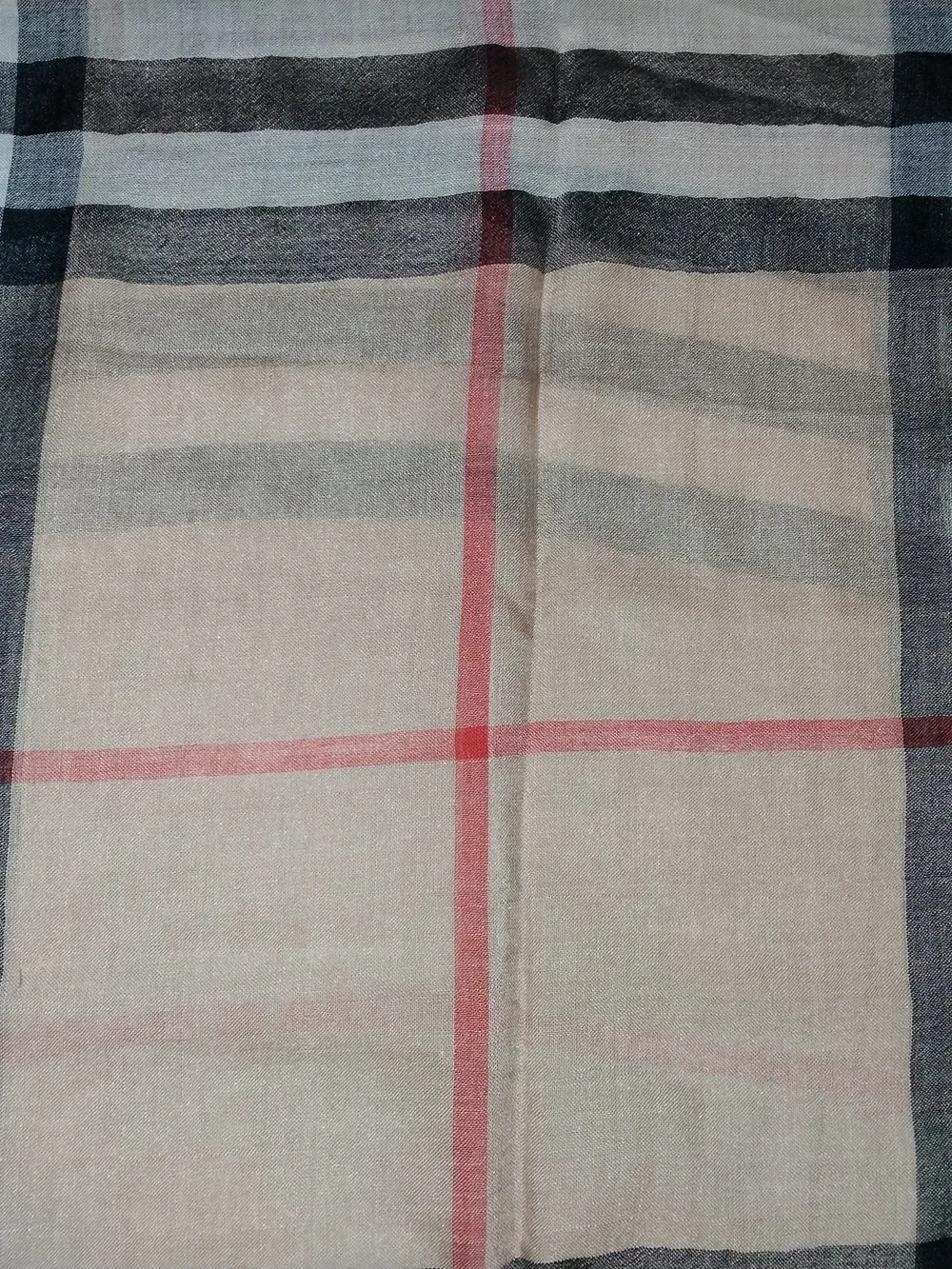 Burberry Beige and Black Check Sheer Lightweight Plaid Scarf
